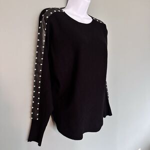 Sioni Milano Sweater Womens L Black Faux Leather Silver Studs Soft Mobwife Edgy